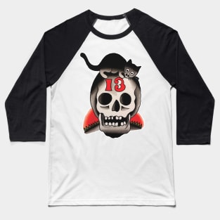 13 Cat Skull Tattoo Design Baseball T-Shirt